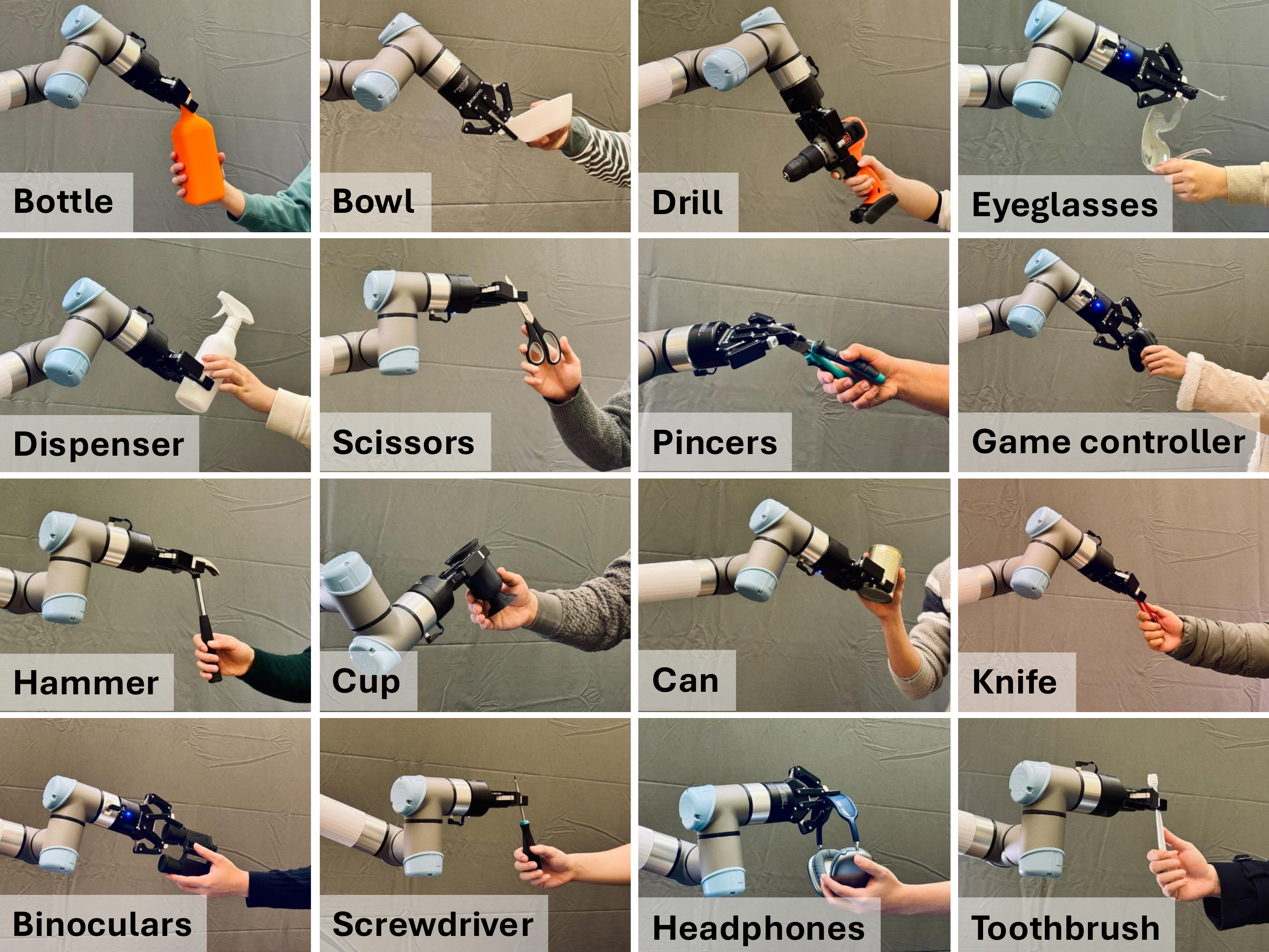 Sixteen object handover cases